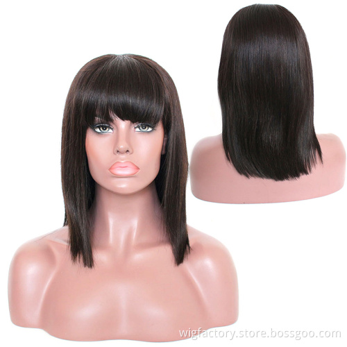 Brazilian straight lace front wig 100% human hair,human hair wig with bang,straight wig human hair Pre Plucked